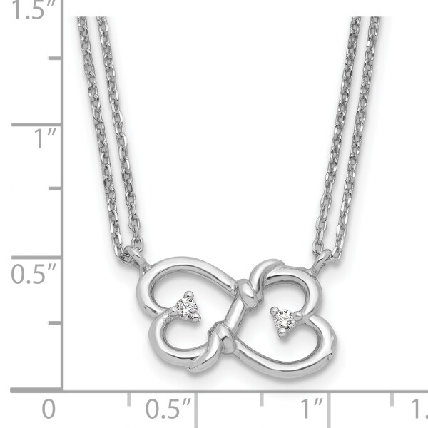 925 Sterling Silver Cubic Zirconia CZ Heart Love 2 Strand