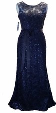 💯Tahari Belted Soutach Embroidered Cocktail Party Long Dress Navy Size 12 /$218