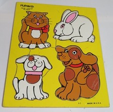 Vintage PlaySkool Tray Wooden Puzzle 4 Pieces 186-08 MY PETS Made USA 180-08