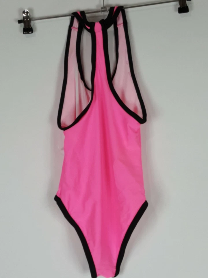NUEVO Traje de baño Amy Byer de una pieza para niñas Razorback rosa negro traje de baño talla 8 Foto 4 de 4