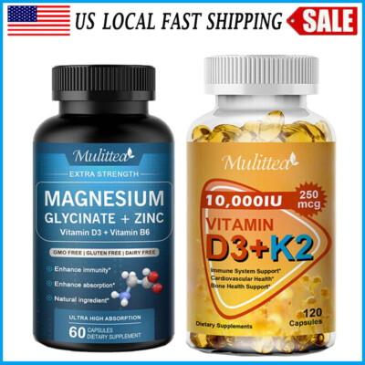Magnesium Glycinate|Vitamin K2 MK7 D3 10000IU Improved Immune,Sleep,Stress,Joint