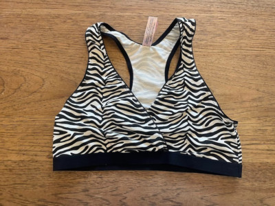 PARISA Black & White Zebra Stripe Medium Wireless V-Neck Racerback Bralette NWOT