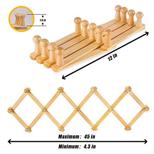 Wooden Wall Hanger Expandable Coat Rack Accordion Design 13 Peg Hooks