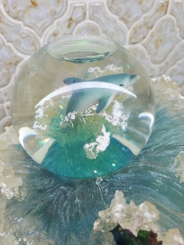 Vtg 90's Sankyo Dolphin Double Sno Globe W/ Motion & Music "A Blue Danube Waltz" - Picture 9 of 24
