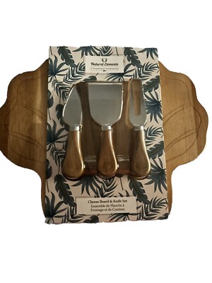 New CHARCUTERIE Cheese Board Natural Elements ACACIA WOOD  & Knife Set 4 pieces