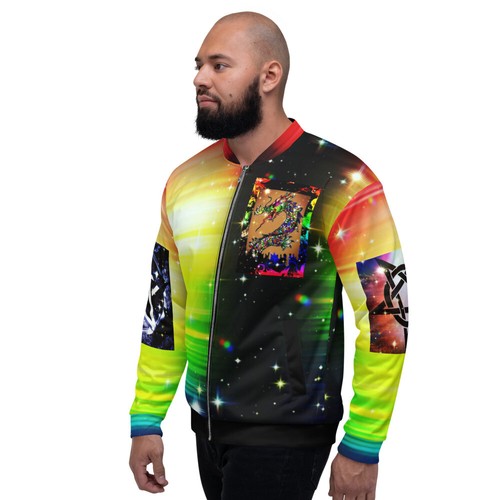 Unisex Bomber Jacket gay pagan rainbow dragon LGBTQ plus pride witchy pentagram - 第 5/29 張圖片