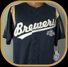 MILWAUKEE BREWERS VINTAGE DYNASTY EMBROIDERED BUTTON DOWN JERSEY ADULT MEDIUM