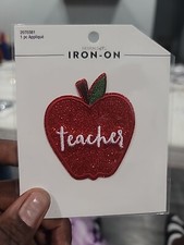 RED GLITTER APPLE W/ Embroidered Teacher Iron-On Patch Design LOFT ST2