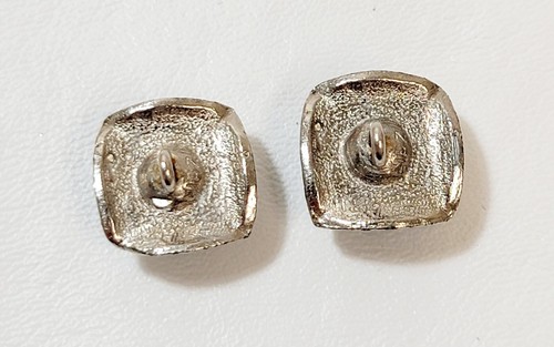 2 Vintage Small Square Silver Tone Metal Blue Mottled Glass Buttons - Picture 4 of 5