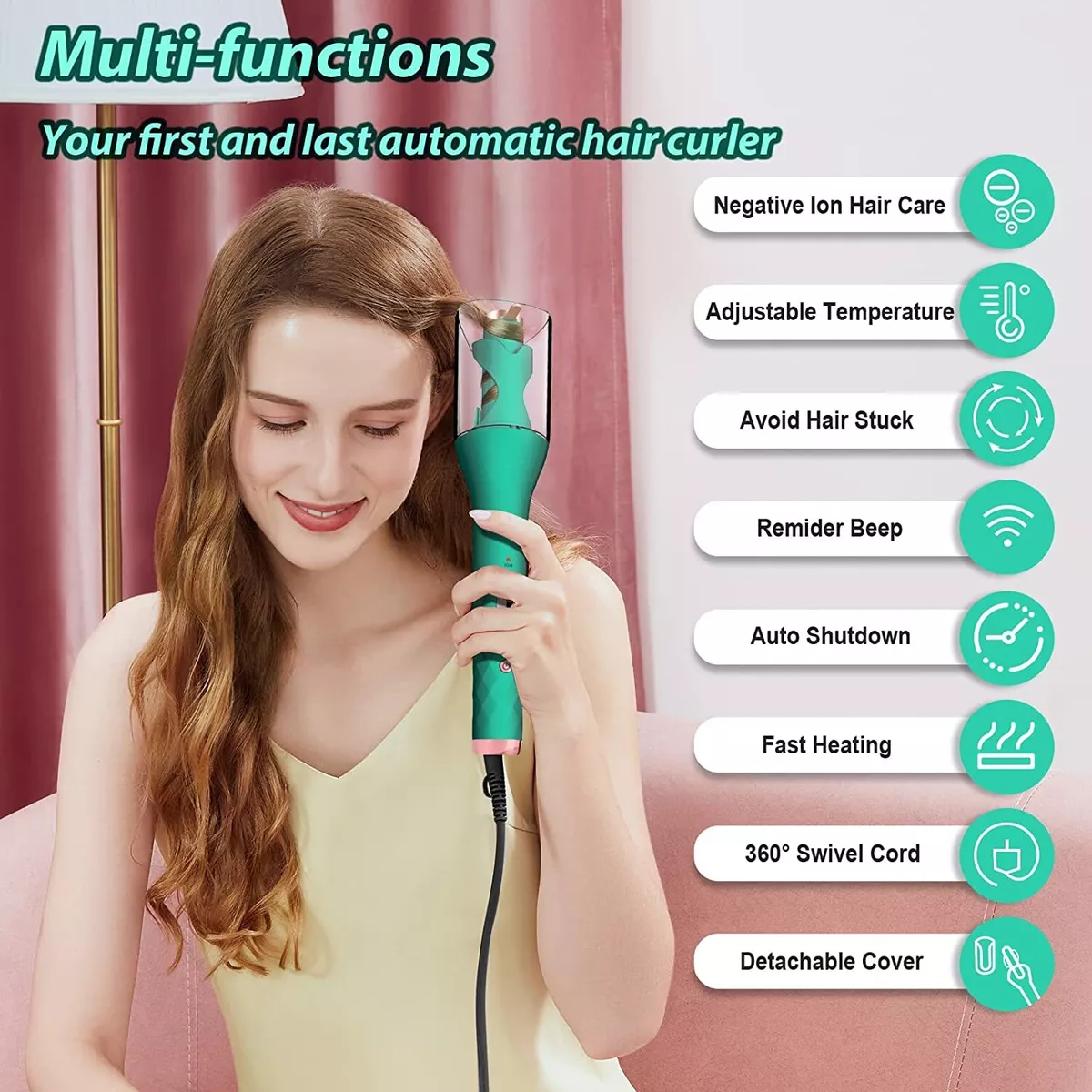 Automatic Curling Iron Rotating Self Hair Curlers Wand with Auto