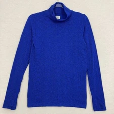 Athleta Flurry Peak Stretch Turtleneck Top Herringbone Blue Women's Medium