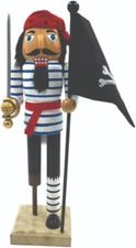 SANTA'S WORKSHOP 14" WOODEN PEG LEG PIRATE NUTCRACKER FLAG CHRISTMAS DECORATION