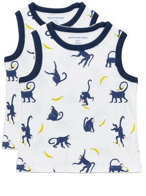 Boys tank top tshirt - 2 pk 2 3 4 5 6 7 y ( Mini Boden quality) bananas monkeys