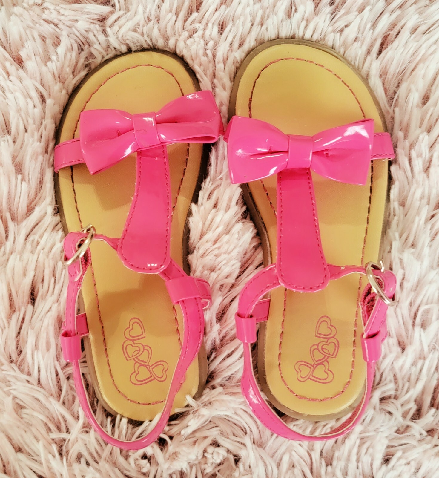 Children's Place Bright Pink Sandals With Ankle Strap and Bow Size 10 | eBay