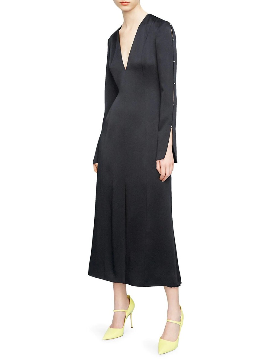 satin crepe midi dress TAGG PURPLE ASYMMETRIC SATIN CREPE MIDI DRESS WITH DETATCHABLE CAPE