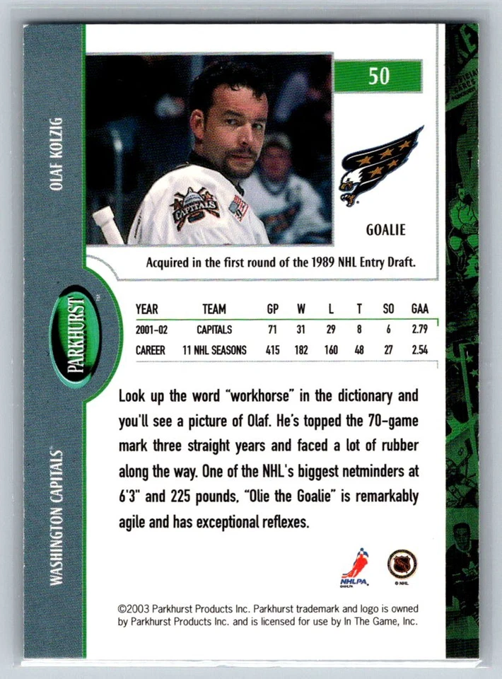 2002 Parkhurst #50 Olaf Kolzig Washington Capitals - Image 2 of 2