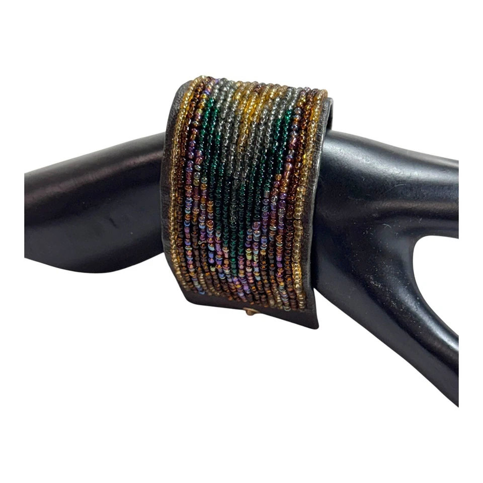 Pulsera de cuero con cuentas de vidrio Lucky Brand cierre de palanca serpiente suroeste ancho Foto 3 de 4