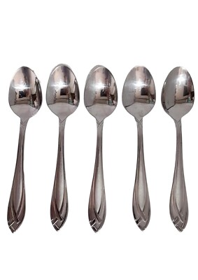 5 Soup Spoons Oval Concorde LACE FROSTED by Hampton Stainless 18/0 Flatware 280