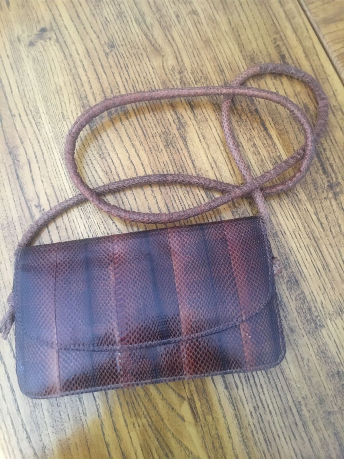 Vintage Handmade Brown Genuine  Snakeskin Leather Long Strap Sma
