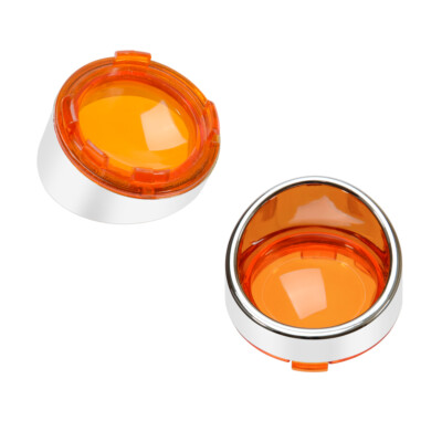 2Pcs Chrome Visor-Style Turn Signal Bezels With Amber Lens For Harley Davidson