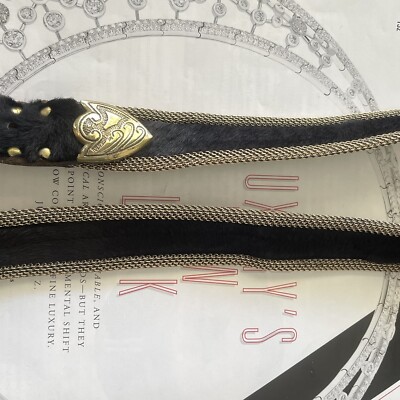 Vintage USMECO Paris Designer Black Calf Hair Gold Mesh Belt Glam Ornate Belt Vintage USMECO Paris Designer Black Calf Hair Gold Mesh Belt  main image 4
