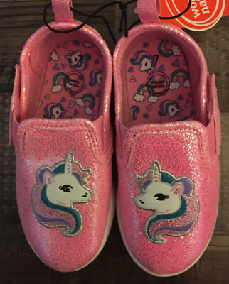 Wonder Nation Girls sz 7 Pink Sparkle Unicorn Sneakers Non-Marking Soles NWT
