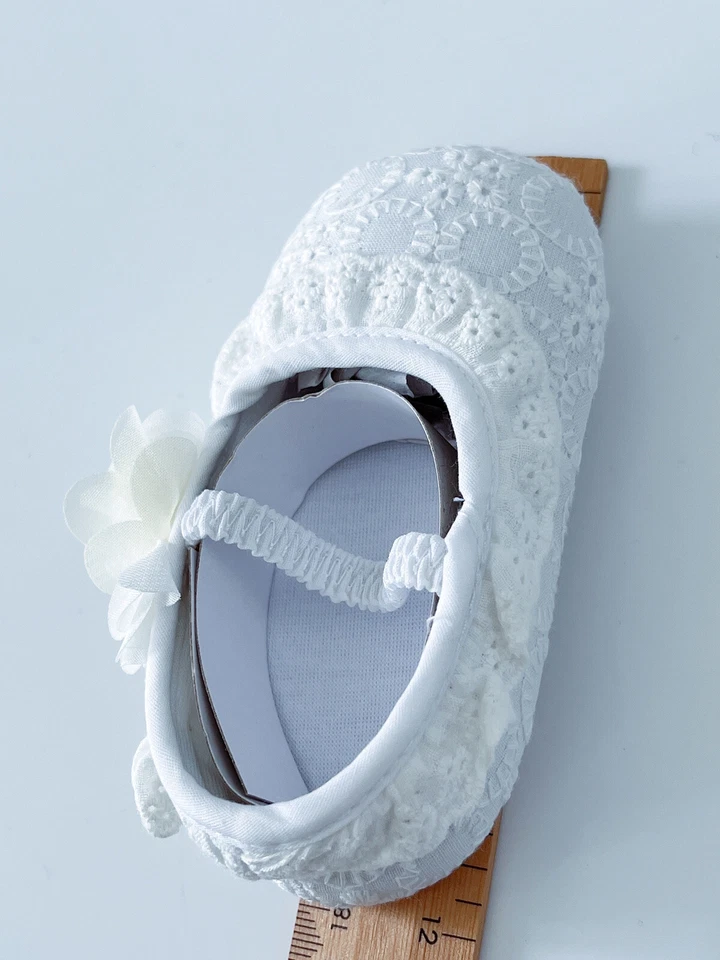 Новый Baby Girl крещение балет кремовый белый вышивка кружева цветок туфли 6-12 М - Изображение 4 из 4