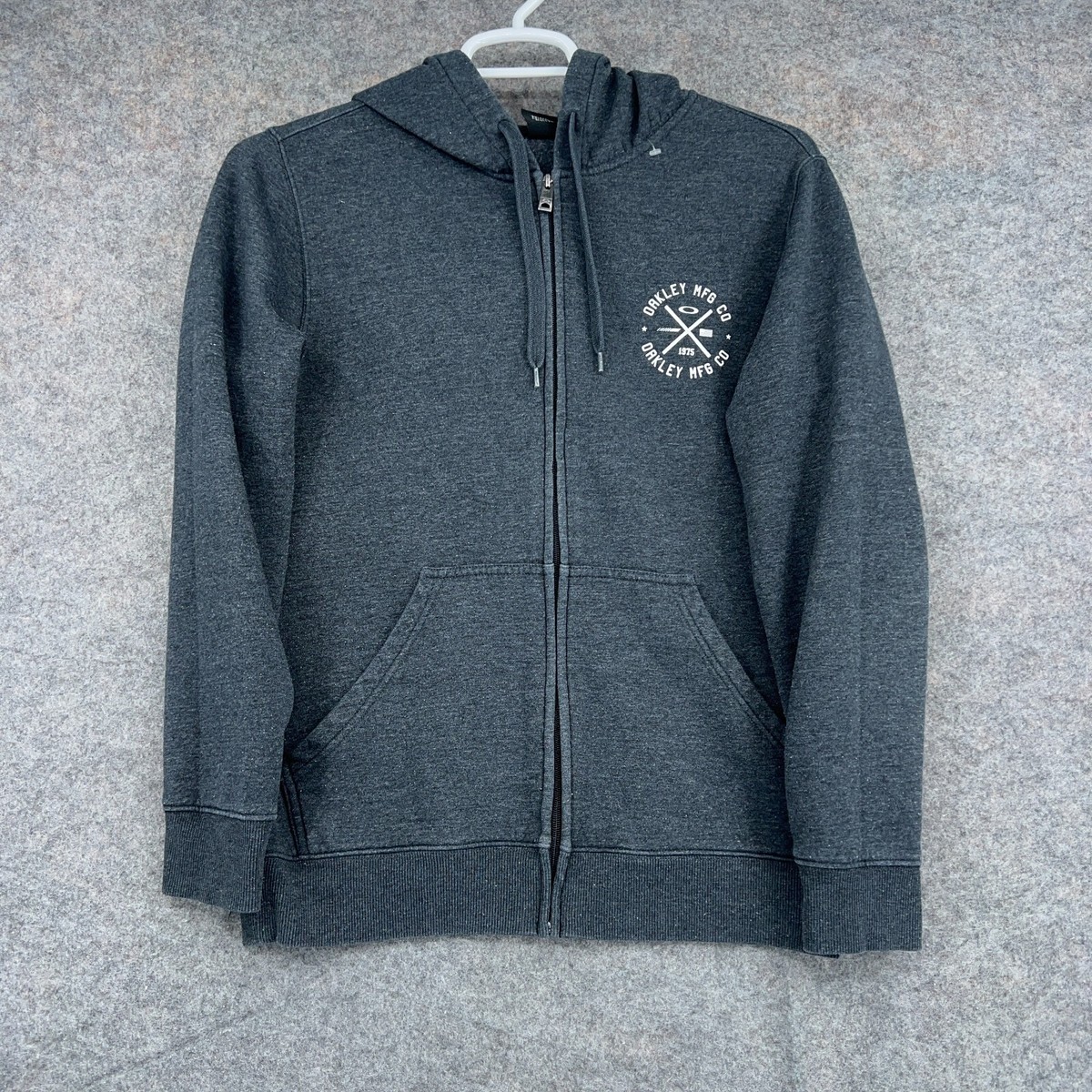 Oakley Sweatshirt Mens Small Gray Zip Up Hoodie Drawstring