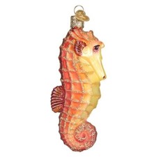 Old World Christmas Orange Sea Horse Blown Glass Christmas Ornament