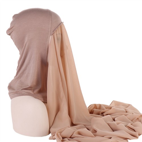 Instant Chiffon Hijab With Inner Cap Muslim Women Shawl Scarf Turban Head Wrap - Picture 36 of 47