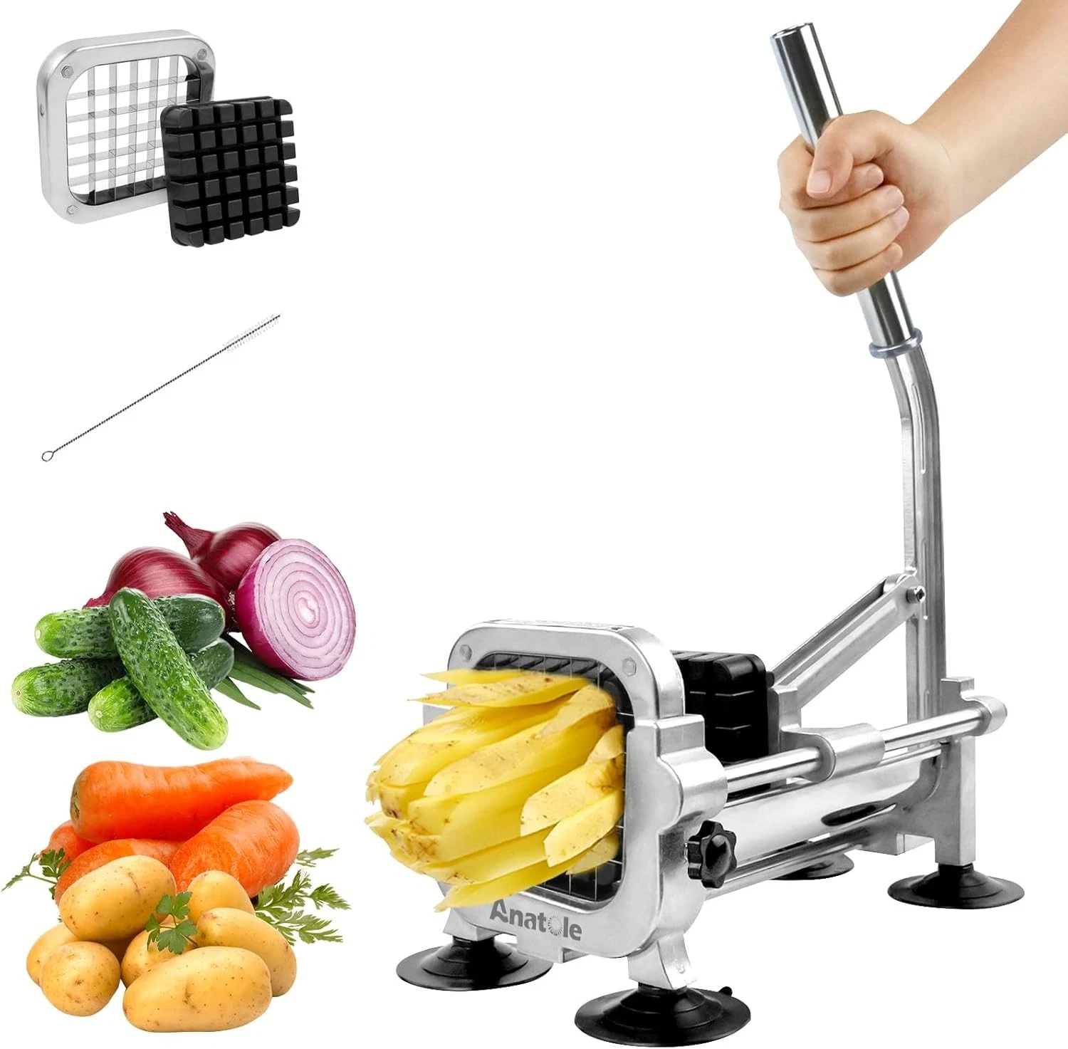Anatole Commercial French Fry Cutter 1/2 3/8 1/4 8Wedge Manual Vegetable Chopper