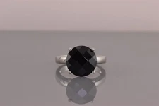 Epiphany Sterling Silver 13mm Faceted Black Tourmaline Band Ring 925 Sz: 8