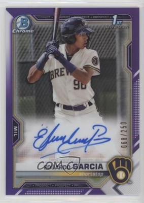 2021 Bowman Chrome Prospect Purple Refractor 68/250 Eduardo Garcia Auto 1kk