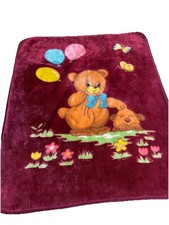 Vintage Baby Blanket Teddy Bear Balloons Puppy Dog Butterfly Mink Plush Maroon