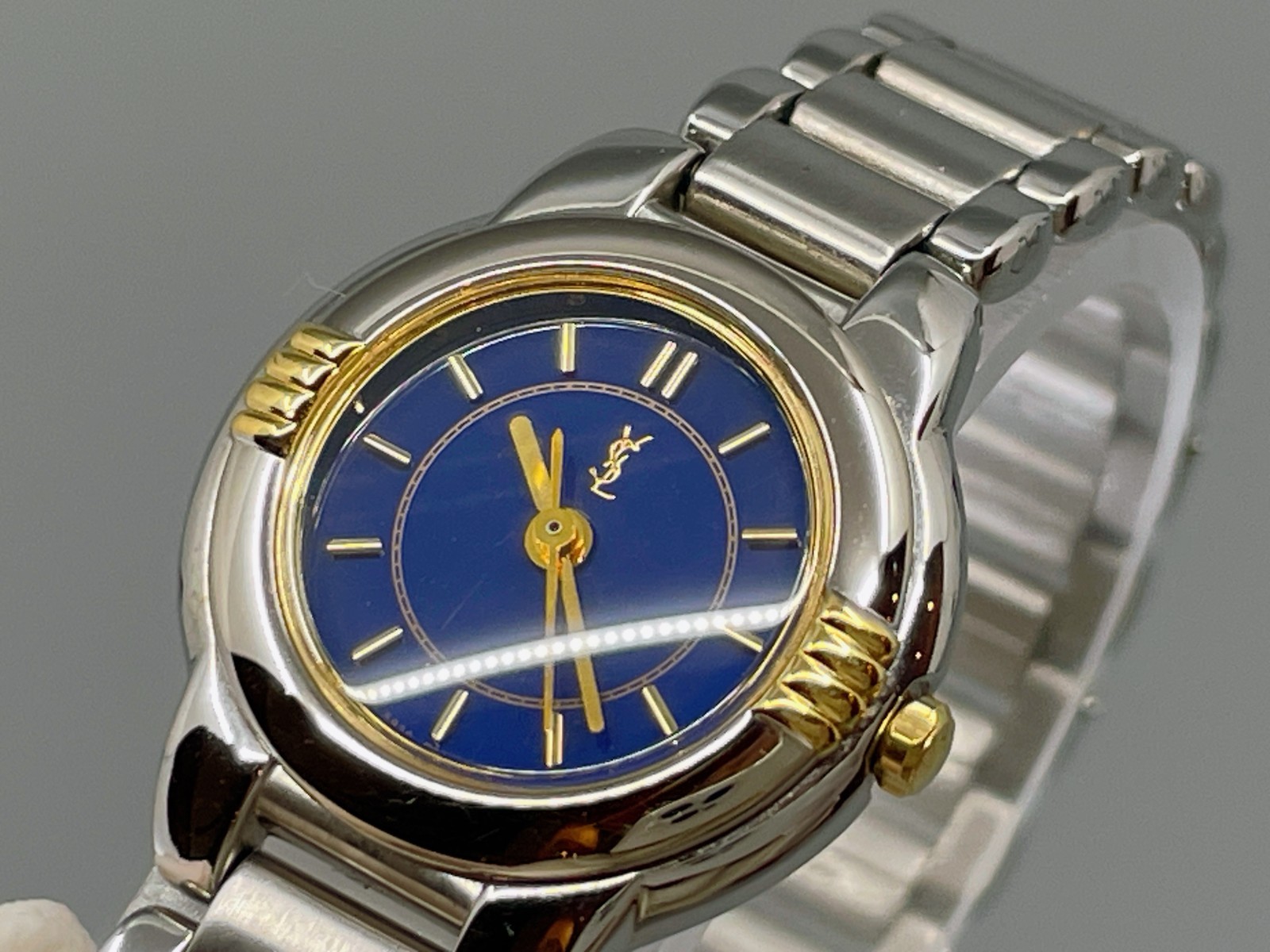【Near Mint】Yves Saint Laurent Women's Qz 23mm Watch Navy Dial Gold US Stock thumbnail 3