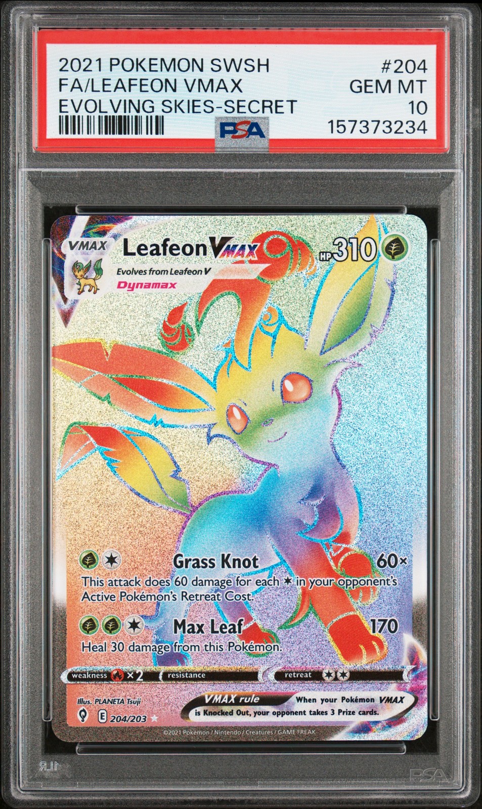 2021 POKEMON SWORD & SHIELD EVOLVING SKIES SECRET FULL ART/LEAFEON VMAX PSA 10