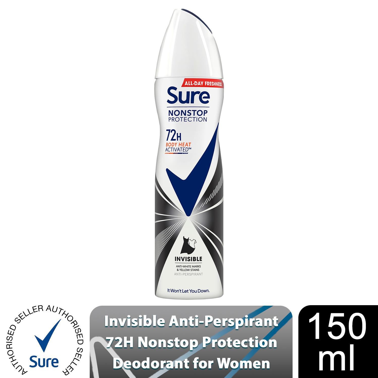 Sure Women's White 'Anti-Perspirant' 72H Deo Invisible Black & 3X150ml In - Image 3