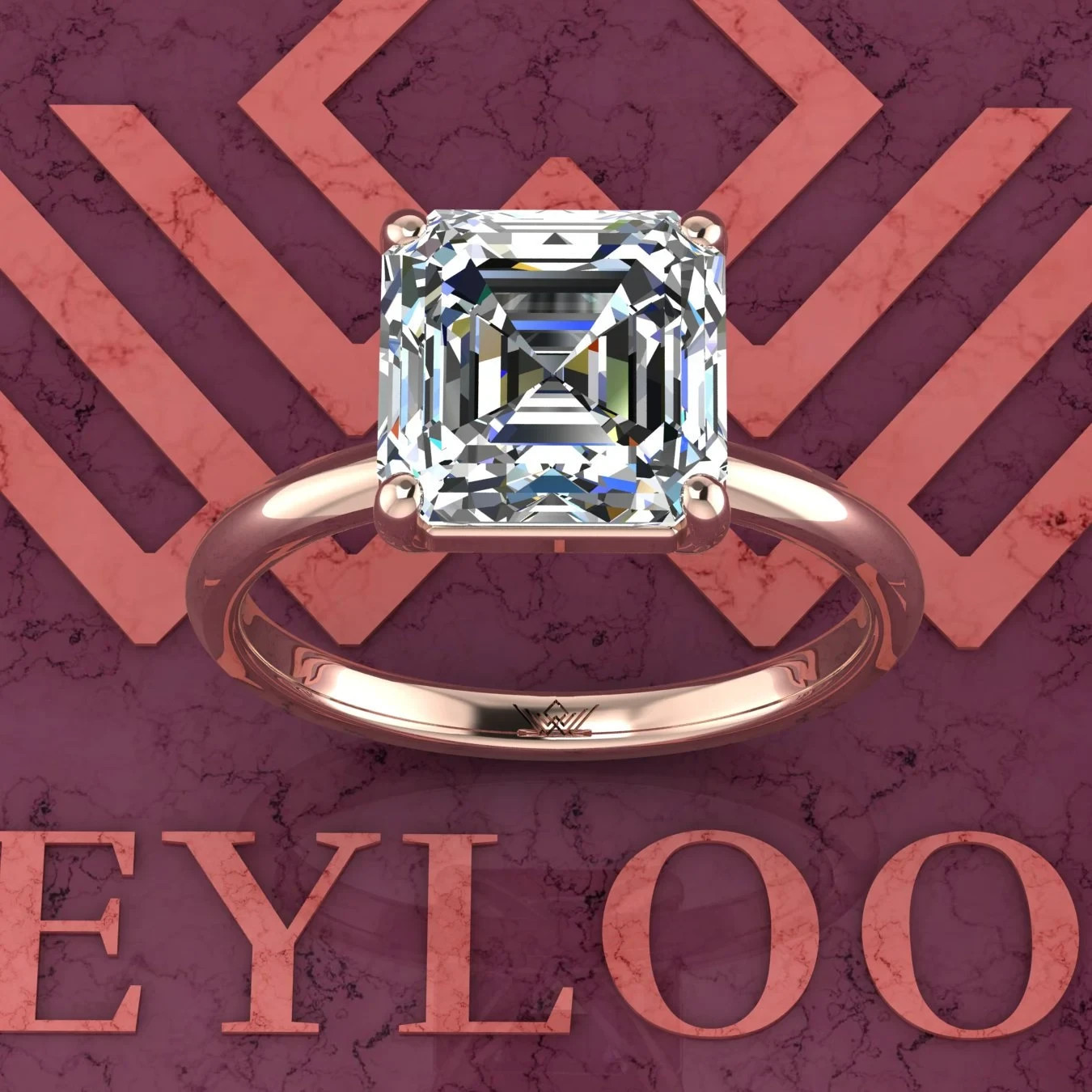 3 Carat D Color Asscher Cut Moissanite Solitaire Ring in 14K Gold