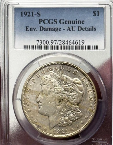1921 S Morgan Silver Dollar $1, PCGS AU Details, Env Dam., 90% Silver (Ref 4619)