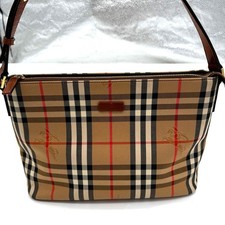 Burberry One Shoulder Nova Check Shadow Horse Bag Beige Brown Leather Authentic