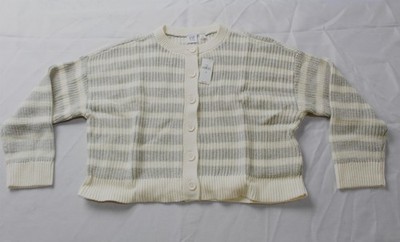 GAP Girl's Oversized Knit Cotton Cardigan CN6 Heather Grey Stripe Large NWT