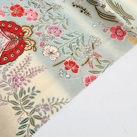 Moth Dance #B 14.5x65 LONG Vintage Japanese Chirimen Kimono Silk Fabric CK90