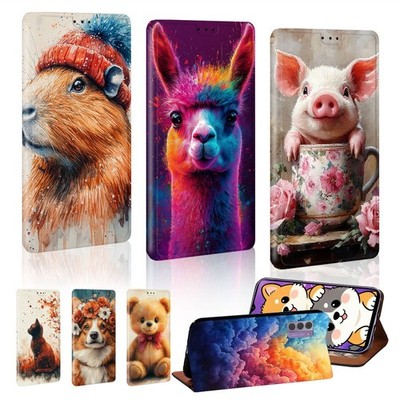 Aquarell Bauernhof Druck Leder Ständer Brieftasche Cover Etui für alle Nokia Handys