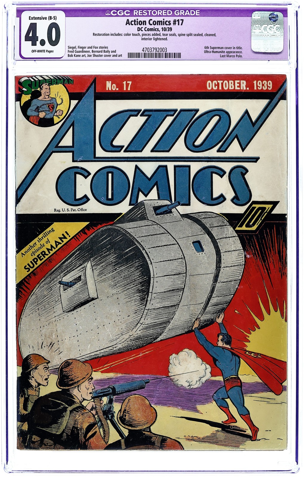 Action Comics #17 CGC 4.0 RESTORED 1939 4703792003
