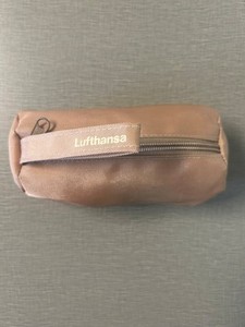 Vintage Lufthansa Tan Zip Passenger Amenity Bag - Wash Cloth - Soap - Perfume