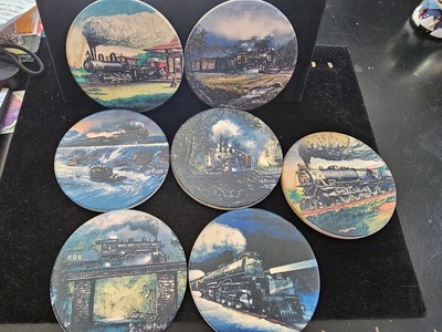 Vintage Ceramic Train Coasters With Cork Backing Coasterstone Set Of 7 See Discr