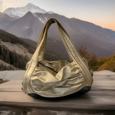 Metallic Gold Sergio Rossi Italian Leather Hobo Shoulder Bag