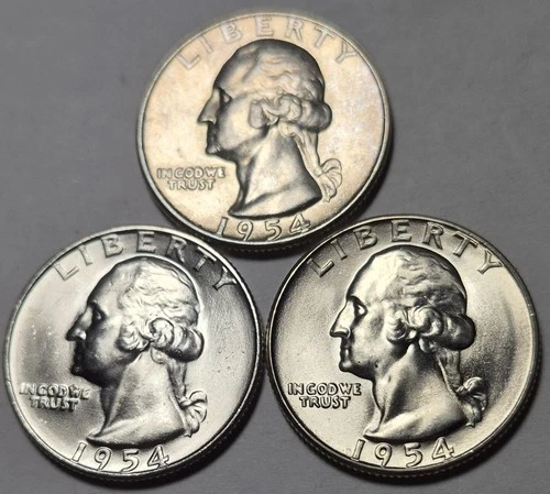 1954 PDS Washington Silver Quarters. Choice Uncirculated