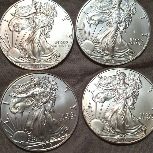 United States Mint American Eagle 2018, 2019 1 oz Silver Lot of 4 .999 Gem BU