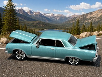 1964-1965 Chevrolet Chevelle SS 396 Turquoise Opening Hood & Trunk 1/64 Scale